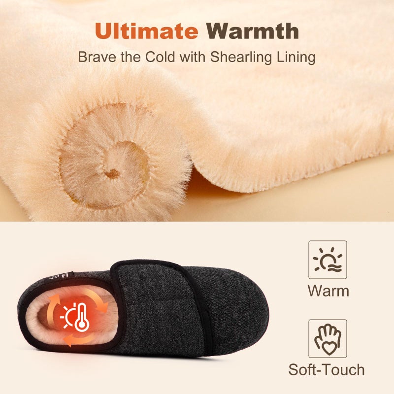 LongBay Diabetic Slippers Woman Comfy Cozy Furry Memory Foam House Shoes for Arthritis Edema (8 B(M), Black) - Image 4